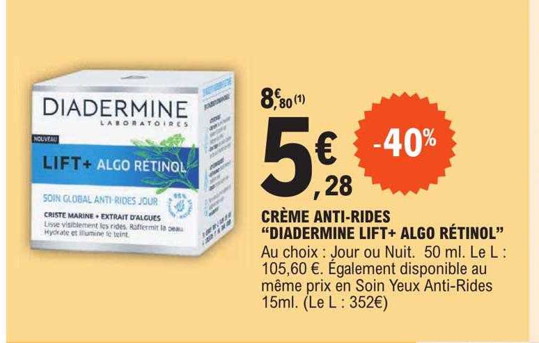 crème anti-rides "diadermine lift+ algo rétinol"
