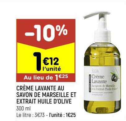 crème lavante au savon de marseille et extrait huile d'olive