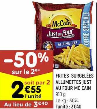 frites surgelées allumettes just au four mc cain