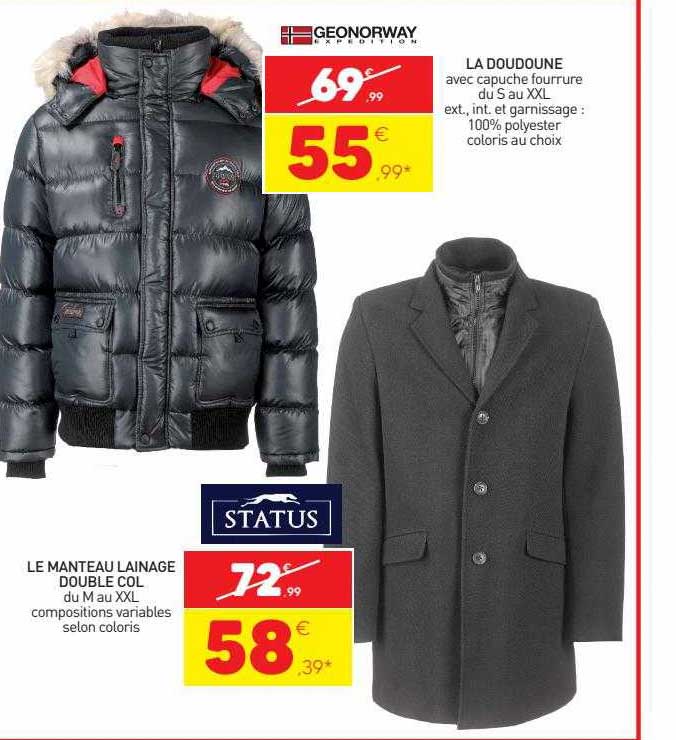 le manteau lainage double col, la doudoune