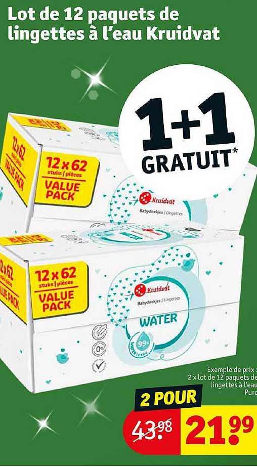 lot de 12 paquets de lingettes à l'eau kruidvat