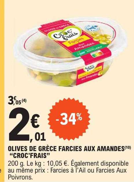 olives de grèce farcies aux amandes "croc'frais"