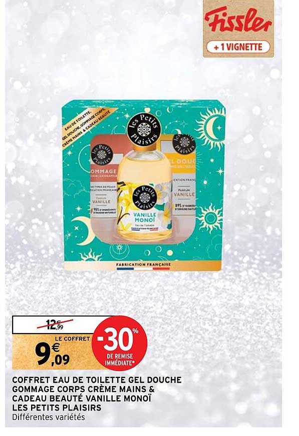 coffret eau de toilette gel douche gommage corps crème mains & cadeau beauté vanille monoï les petits plaisirs