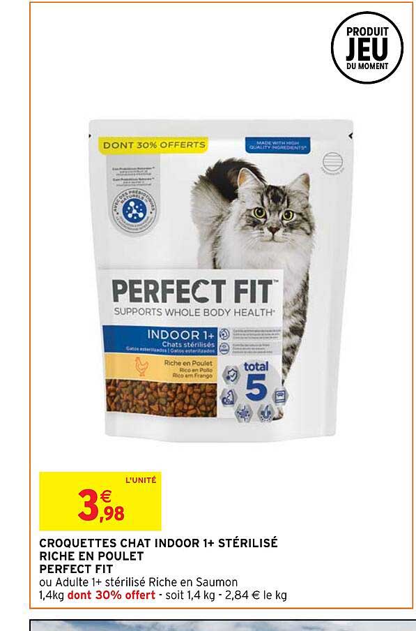 croquettes chat indoor 1+ stérilisé riche en poulet perfect fit