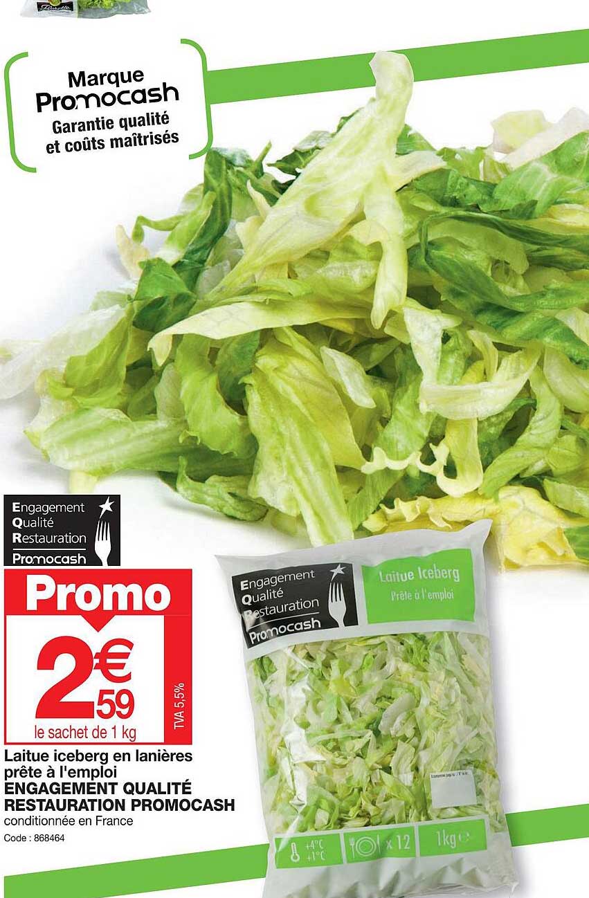 laitue iceberg en lanières prête à l'emploi engagement qualité restauration promocash