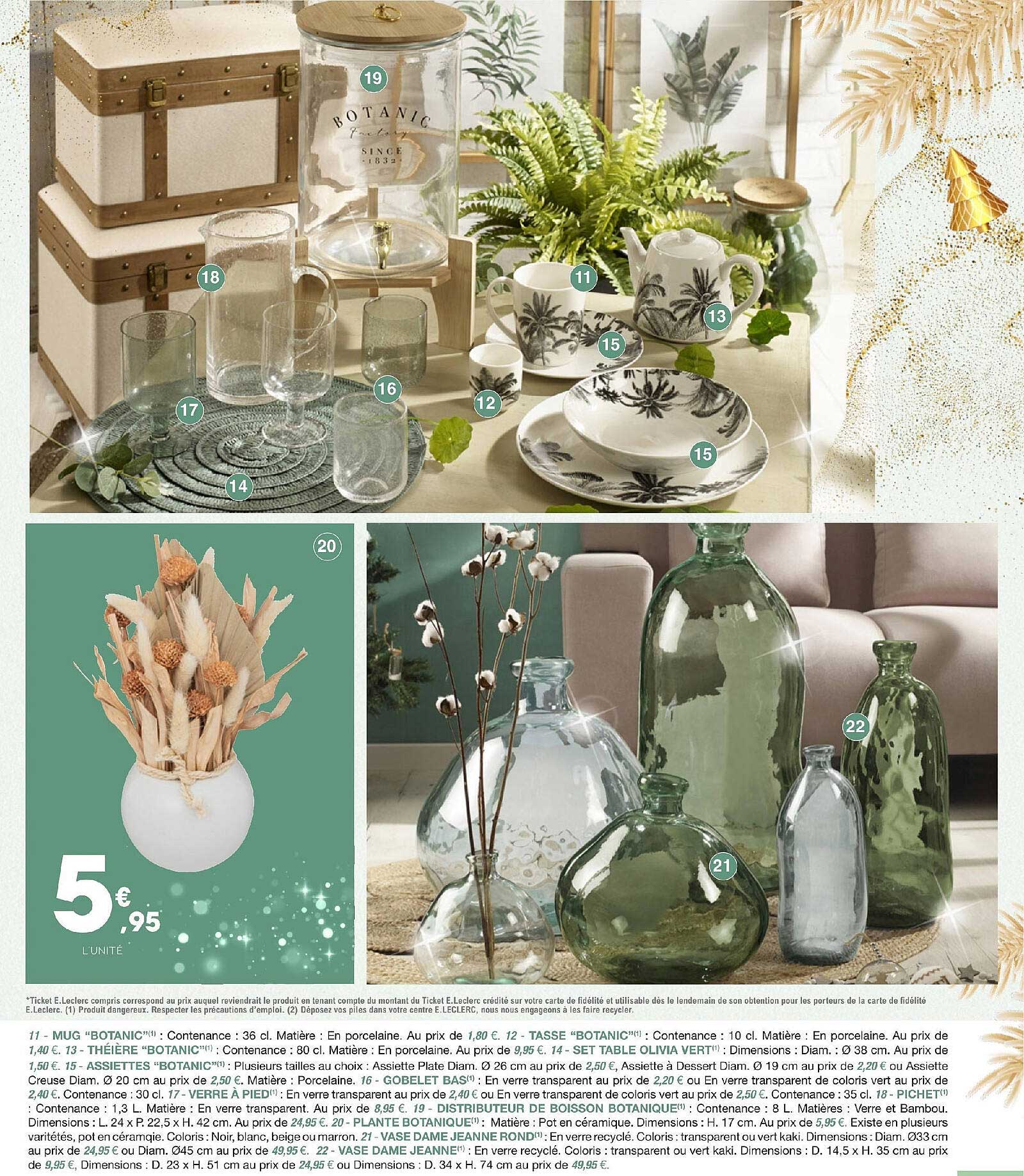 mug "botanic", tasse "botanic", théière "botanic", set table olivia vert, assiettes "botanic", gobelet bas, verre à pied, pichet, distributeur de boisson botanique, plante botanique, vase dame jeanne