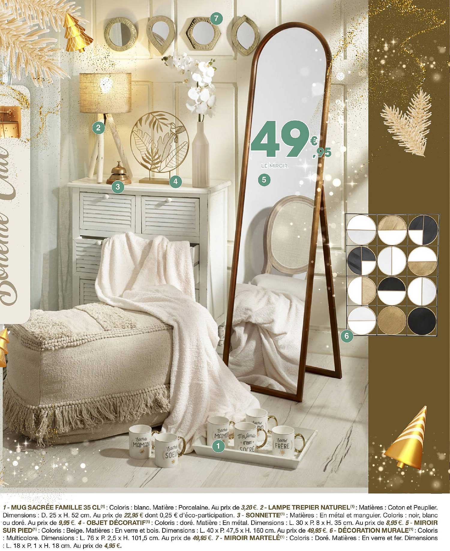 mug sacrée famille 35 cl, lampe trépier naturel, sonnette, objet décoratif, miroir sur pied, décoration murale, miroir martelé