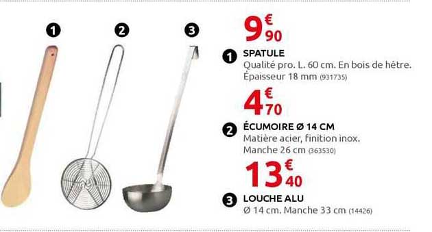 1- spatule 2- écumoire ø 14cm 3- louche alu