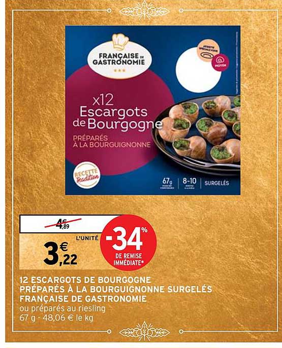 12 escargots de bourgogne prepares a la bourguignonne surgeles francaise de gastronome