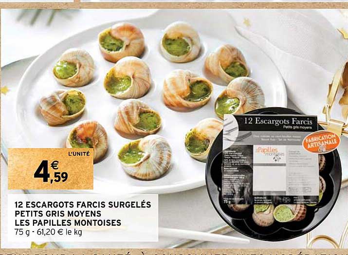 12 escargots farcis surgelés petits gris moyens les papilles montoises