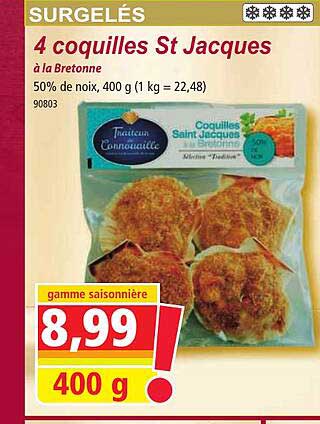 4 coquilles st jacques à la bretonne