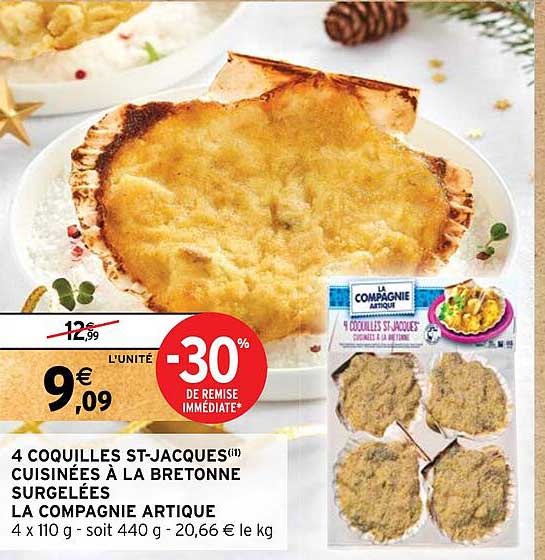 4 coquilles st-jacques cuisinées à la bretonne surgelées la compagnie artique