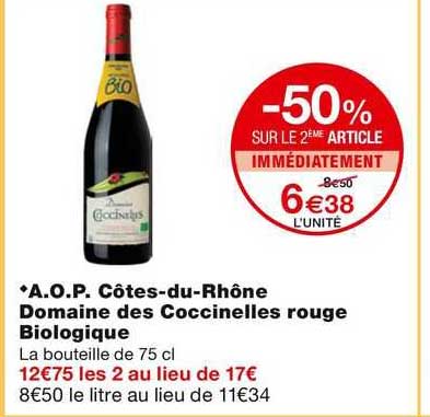 a.o.p. cotes-du-rhone domaine des coccinelles rouge biologique