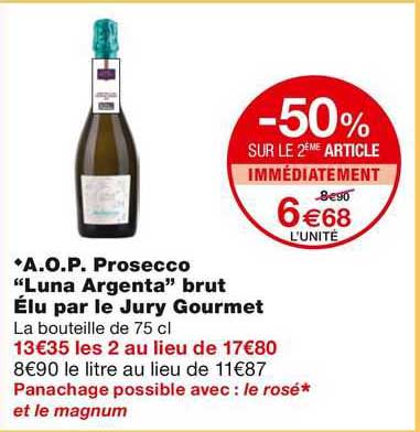 a.o.p. prosecco ''luna argenta'' brut elu par le jury gourmet