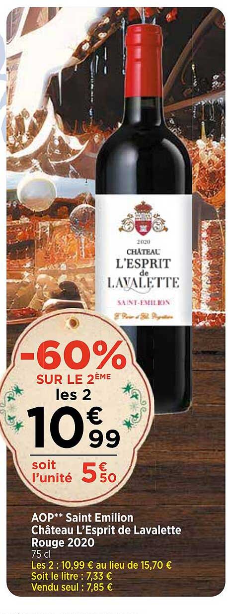 aop saint émilion château l'esprit de lavalette rouge 2020