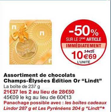 assortiment de chocolats champs-elysees edition or "lindt"