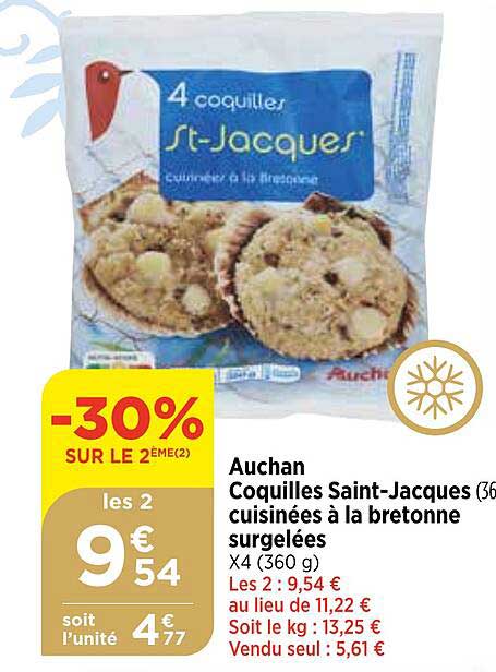 auchan coquilles saint-jacques cuisinées à la bretonne surgelées