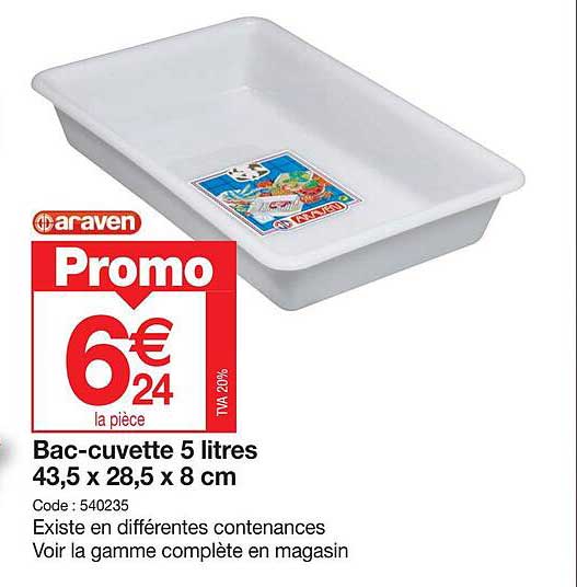 Bac-cuvette 5 Litres 43,5 X 28,5 X 8 Cm