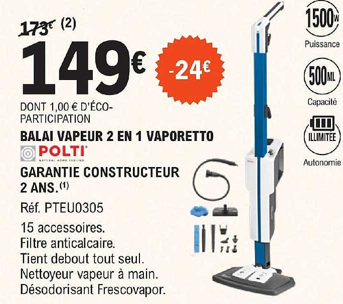 balai vapeur 2 en 1 vaporetto polti