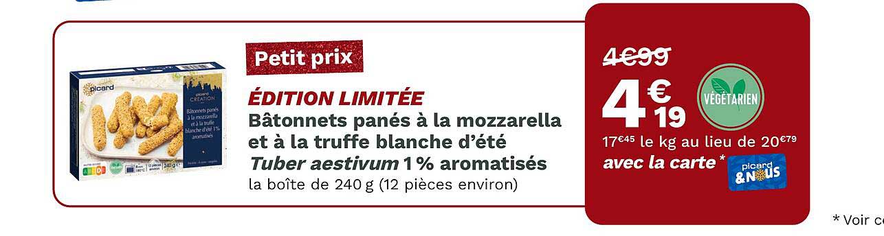 bâtonnets panés à la mozzarella et à la truffe blanche d'été tuber aestivum 1% aromatisés