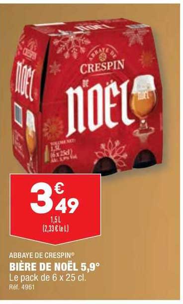 bière de noël 5,9° abbaye de crespin