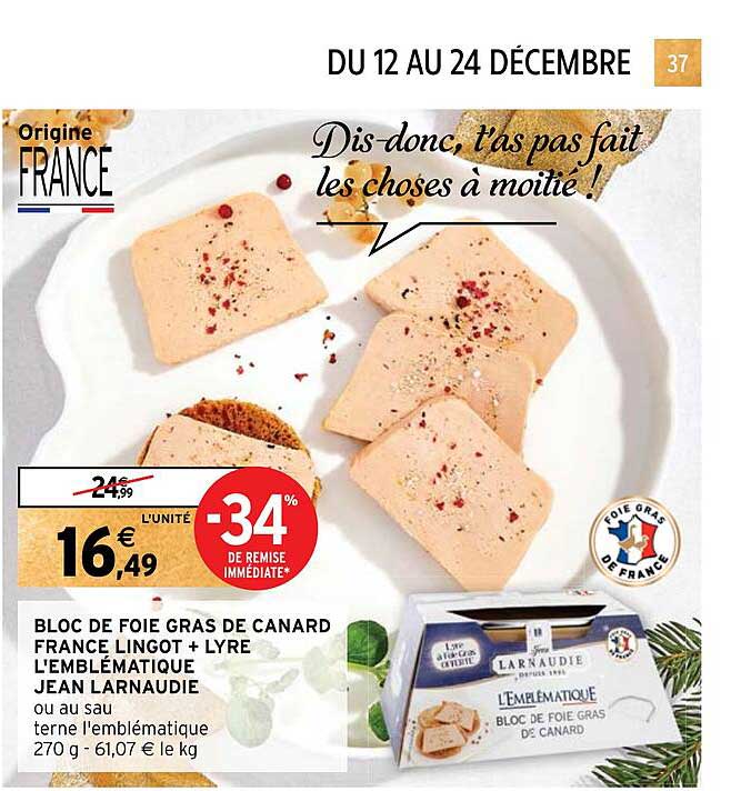 bloc de foie gras de canard france lingot + lyre l'emblématique jean larnaudie