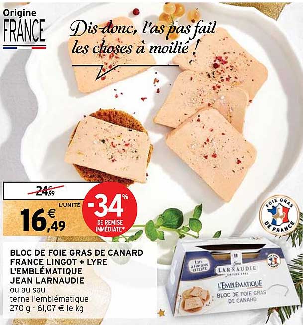 bloc de foie gras de canard france lingot + lyre l'emblématique jean larnaudie