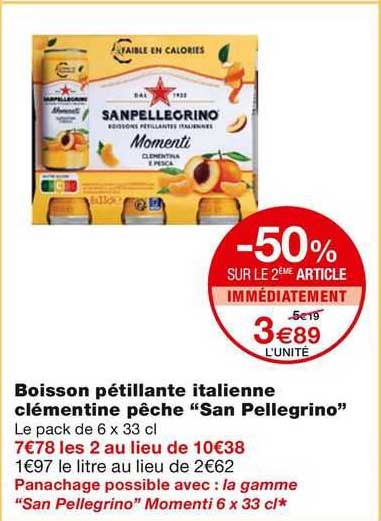 boisson petillante italienne clementine peche ''san pellegrino''