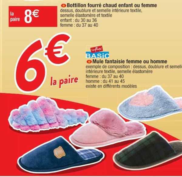 bottillon fourré chaud enfant ou femme, mule fantaisie femme ou homme influx basic
