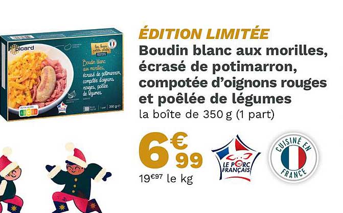 boudin blanc aux morilles, écrasé de potimarron, compotée d'oignons rouges et poêlée de légumes