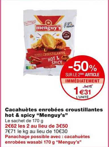 cacahuetes enrobees croustillantes hot & spicy "menguy's"