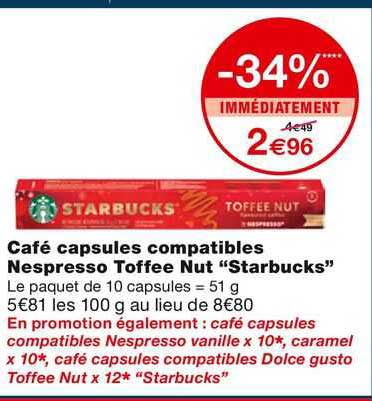 cafe capsules compatibles  nespresso toffee nut "starbucks"