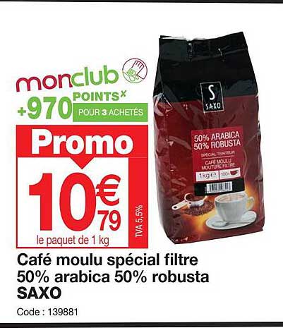 cafe moulu special filtre 50% arabica 50% robusta saxo