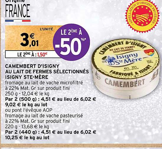 camembert d'isigny au lait de fermes sélectionnés isigny ste-mère