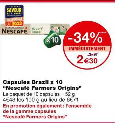 capsules brazil x 10 "nescafe farmers origins"
