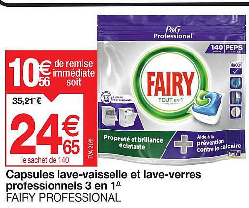 capsules lave-vaisselle et lave-verres professionnels 3 en 1 fairy professional