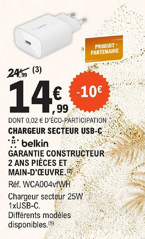chargeur secteur usb-c belkin