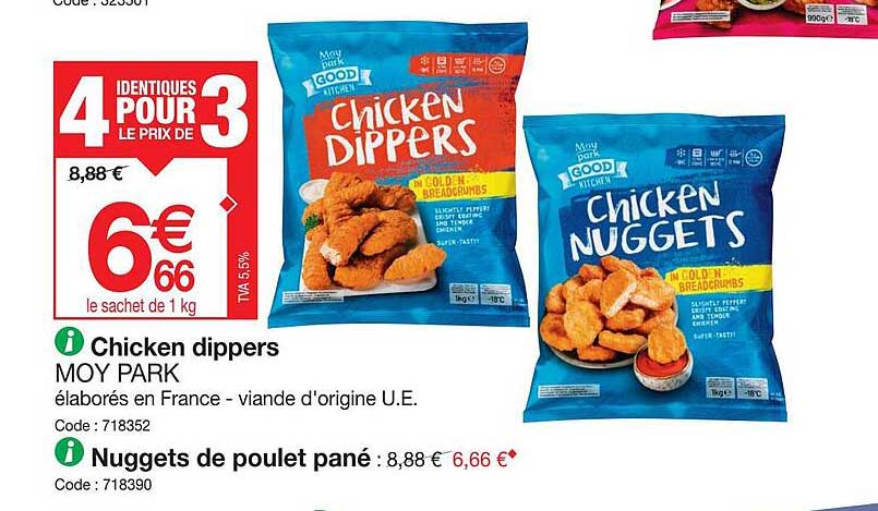 chicken dippers moy park, nuggets de poulet pané