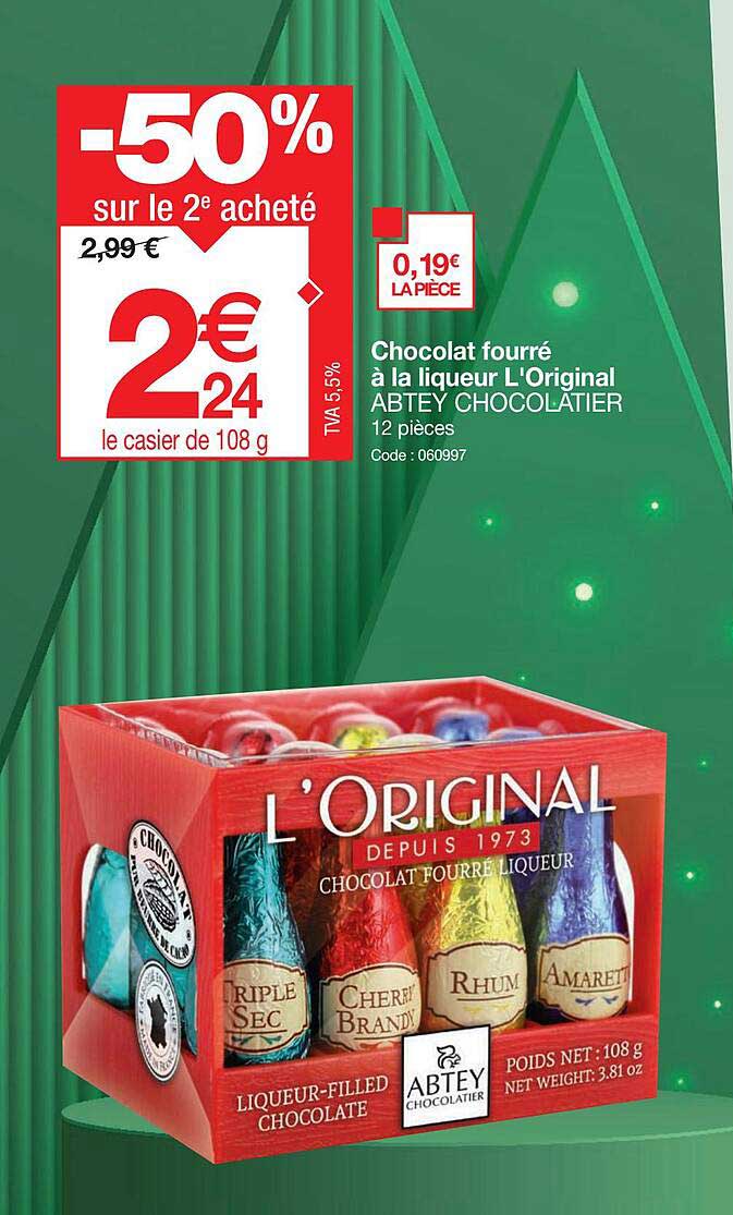 chocolat fourré à la liqueur l'original abtey chocolatier