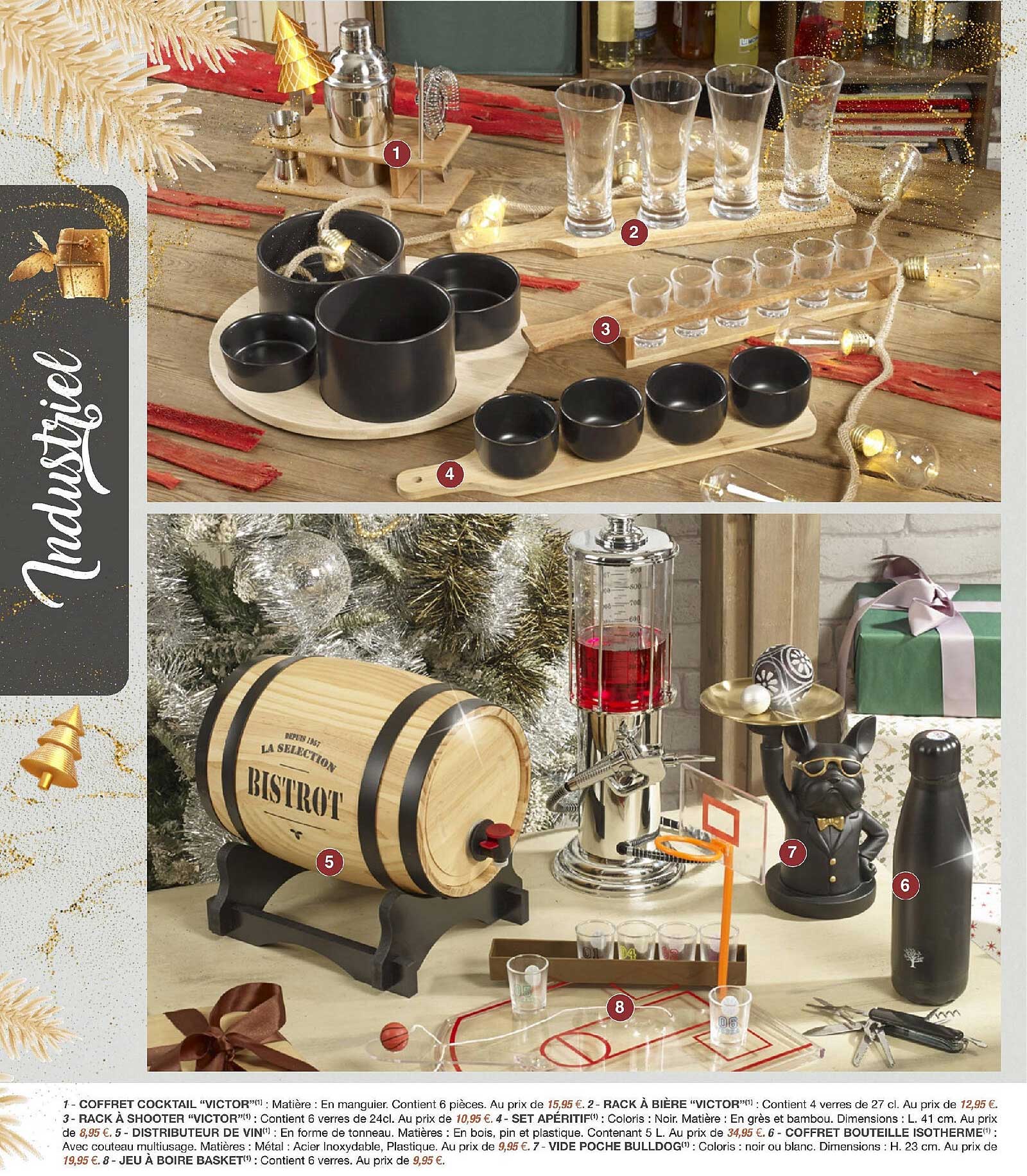 coffret cocktail "victor", rack à bière "victor", rack à shooter "victor", set apéritif, distributeur de vin, coffret bouteille isotherme, vide poche bulldog, jeu à boire basket