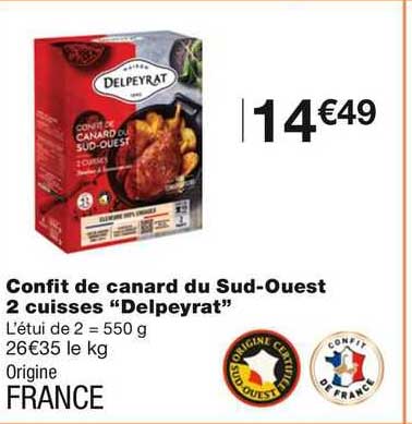 confit de canard du sud-ouest 2 cuisses "delpeyrat"