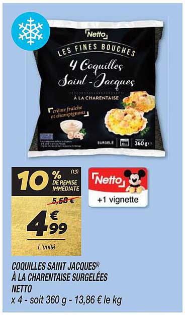 coquilles saint jacques à la charentaise surgelées netto