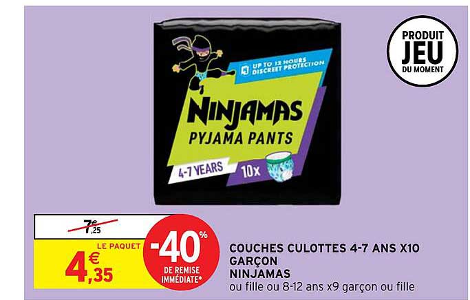 couches culottes 4-7 ans x 10 garçon ninjamas