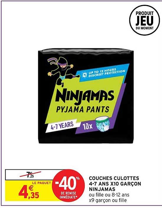 couches culottes 4-7 ans x10 garcon ninjamas