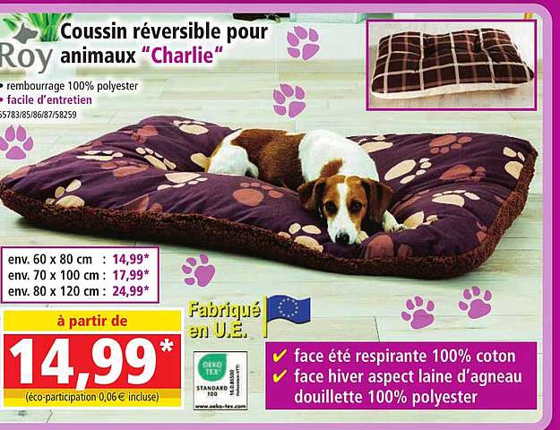 coussin réversible pour animaux "charlie" roy