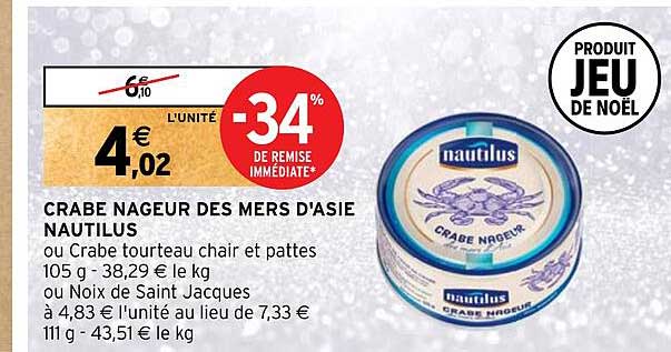 crabe nageur des mers d'asie nautilus