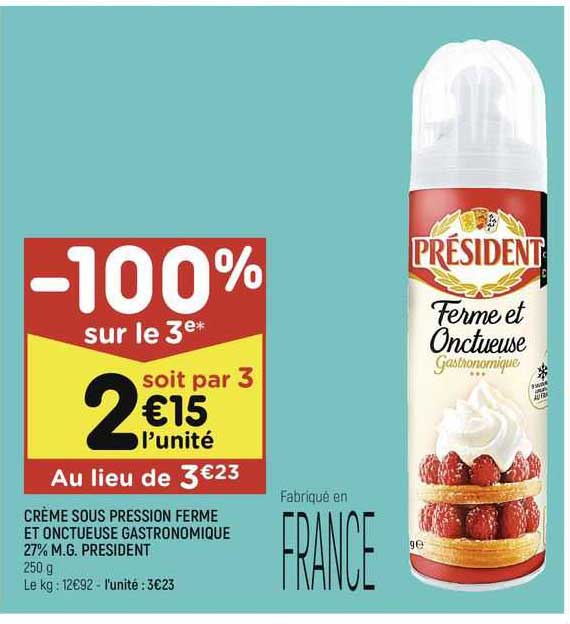 crème sous pression ferme et onctueuse gastronomique 27% m.g. président