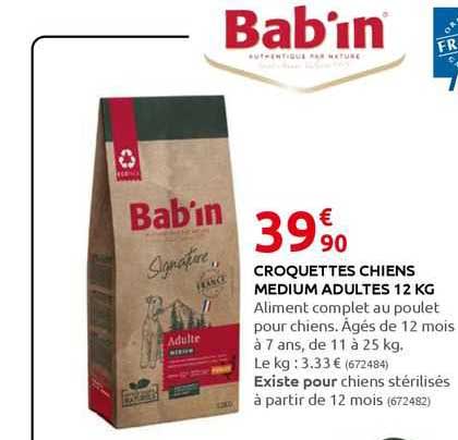 croquettes chiens medium adultes 12 kg babin