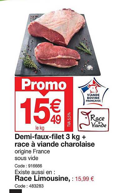 demi-faux-filet 3 kg+ race à viande charolaise