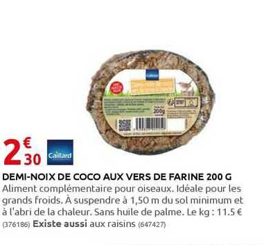 demi-noix de coco aux vers de farine 200g caillard